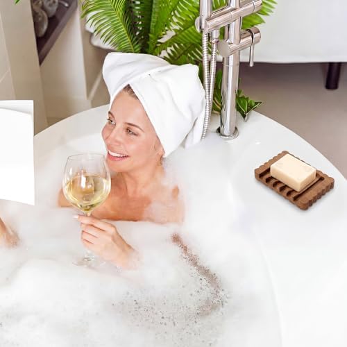 Jinei 1 Pcs Scalloped Wood Soap Dish 4.72 x 2.95 x 0.59 Inch Sapele Bar Soap Holder with Self Draining Non-Slip Point Design Sponge Saver for Shower Bathroom Kitchen