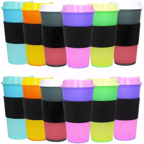 Color Changing Cups, 5 Pack 24oz Plastic Tumblers, Reusable Iced Coffee & Smoothie Cups with Lids and Straws for Parties and Travel (Hot coffee, 12 Pack)