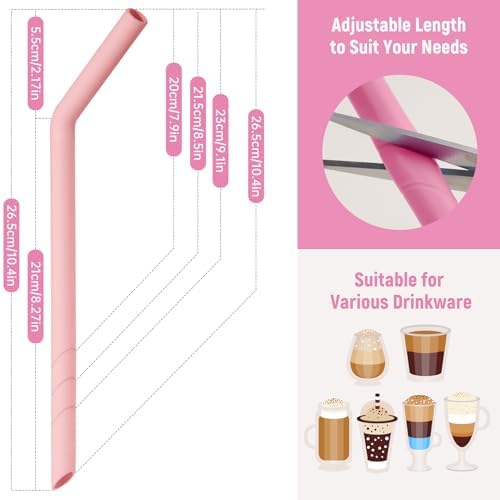 NiHome 6 PCS Extra Wide Reusable Bent Silicone Straws for Boba & Smoothies