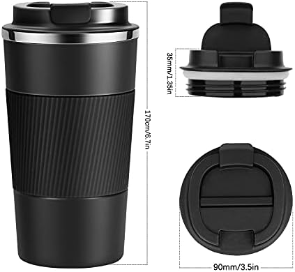 YINJOYI 17oz Travel Coffee Cups Insulated Mug Thermal Tumbler to Go with Lid Leak Proof Reusable Stainless Steel Coffee Mug Spill Proof for Hot and Iced Cold Drinks (Black, 510ml)