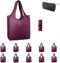 BeeGreen Burgundy Reusable Grocery Bags with Zipper Storage Pouch 10 Packs Wine Red Reusable Shopping Bags Bulk Foldable-Machine Washable