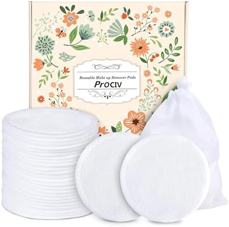 ProCIV Reusable Makeup Remover Pads, 18 Packs Washable Organic Bamboo Reusable Cotton Rounds for All Skin Types & Toner with Laundry Bag, Eco Friendly Zero Waste Reusable Cotton Pads for Woman (White)