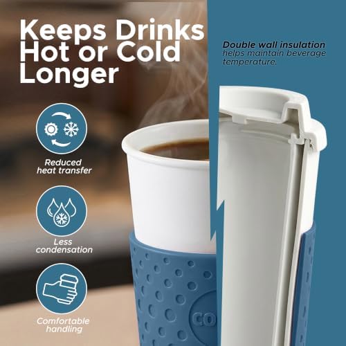 Copco Acadia 16 oz Travel Mug - Insulated Reusable Coffee Tumbler with Double-Walled Plastic, Leak-Proof Lid, BPA-Free - Portable Mug for Hot & Cold Drinks, Cup Holder Friendly (Blue)
