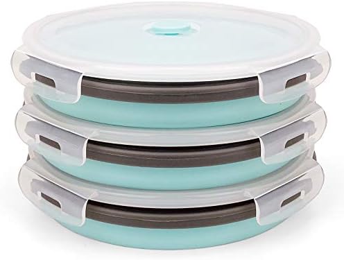 CARTINTS 1200ml Large Collapsible Meal Prep Containers, Reusable Silicone Food Storage Containers, Stackable Fridge Storage Containers, With Leakproof Lids, Microwave and Freezer Safe, Blue