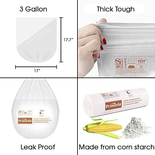 Compostable Bags, 3 Gallon Food Scraps Yard Waste Bags, 100 Count, Extra Thick 0.71 Mil. ASTMD6400 Compost Bags Small Kitchen Trash Bags, Certified By BPI And TÜV AUSTRIA