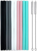 Silicone Straws Set of 10 Straight Smoothies Straws Large Silicon Reusable Drinking Straws with Cleaning Brushes Extra Long for 20oz and 30oz Tumbler - Flexible