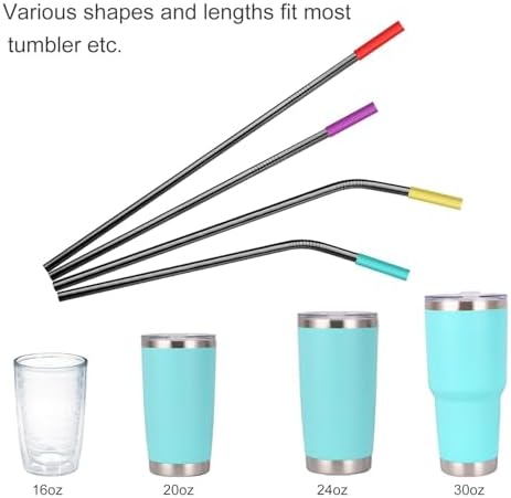 20 Pcs Black Reusable Stainless Steel Straws,10.5" & 8.5" Reusable Drinking Straws with 20 Silicone Tips 5 Straw Brushes 1 Travel Case,Eco Friendly Extra Long Metal Straw for 20 24 30 oz Tumbler