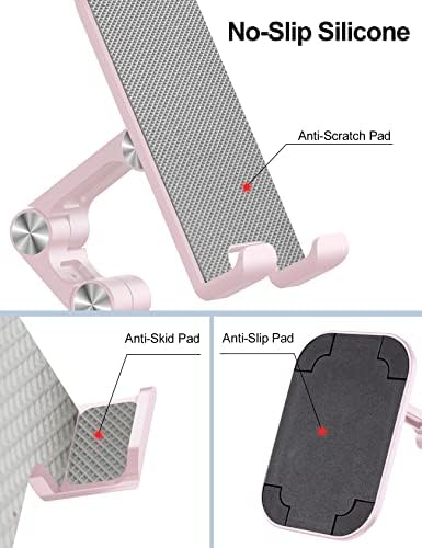 OCYCLONE Phone Stand, Adjustable Height and Angle Foldable Cell Phone Stand Holder for Desk, Taller iPhone Stand Compatible with 4.7"-13" Smartphones iPad Tablet, Pink