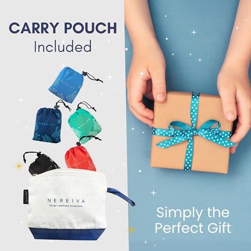 5 Pack in a Carry Pouch, Large Foldable Reusable Grocery Shopping Tote Bags