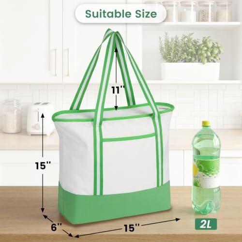 Carbrea 15 Inch Large Canvas Tote Bag with Bottom Support, Green, 1 Pack