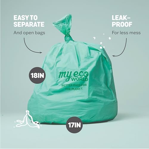 MyEcoWorld® Compostable Kitchen Waste Bags - 300 Count - 100% Certified Compostable - 3 Gallon - Super Strong - Leak Proof - Unscented - Easy to Open