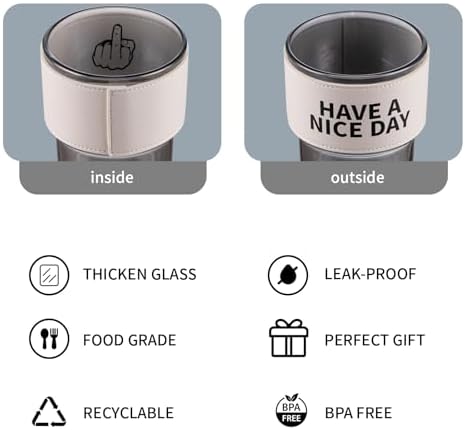 BLUEPOLAR 13oz/400ml Glass Water Tumbler with Straw and Lid Sealed Carry on Thick Wall Iced Coffee Cup for Water, Iced Tea, Fruit Juice (Have a Nice Day)