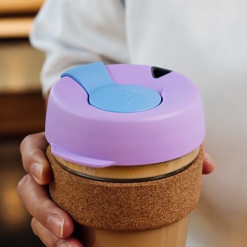 KeepCup Brew Cork, Reusable Glass Tumbler with Natural Cork, Short Coffee Cup 8oz / 227ml - Moonlight