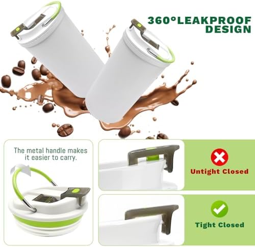 SPLMIFA Travel coffee mugs leak-proof, reusable coffee cup with lid, stainless steel vacuum insulated coffee tumblers, thermal insulation cups for men & women keep drinks hot & cold (6th-White, 12OZ)