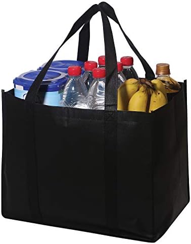 DIOMMELL Set of 10 Reusable Grocery Bags Extra Large Foldable Heavy Duty Shopping Tote Produce Bag with Reinforced Handles, Black