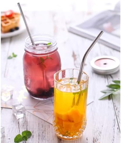 Set of 10 Stainless Steel Straws, HuaQi Bent Reusable Drinking Straws 10.5'' Long 0.24‘’ Dia for 30 oz Tumbler and 20 oz Tumbler, 2 Cleaning Brush Included