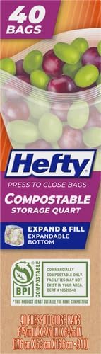 Hefty Compostable Press-To-Close Quart 40 Count (Pack of 12)