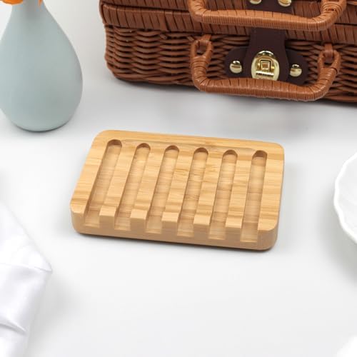 Self-Draining Bamboo Soap Dish – Natural One-Piece Soap Saver for Shower, Bathroom, Kitchen Sink, and Bathtub with Anti-Slip Design