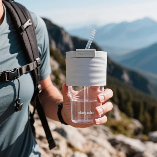 Glass Cups with Lids and Straws,16oz/480ml Reusable Iced Coffee Glasses & Juice Bottles,Cold Brew Tumblers with Leakproof Lids,BPA-Free Glass Jars for Juicing,Matcha,Tea,Smoothie (Grey with Sleeve)