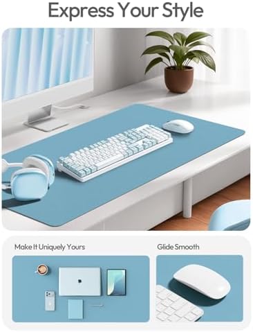 YSAGi Leather Desk Protector, Office Mat, Large Mouse Mat, Non-Slip PU Leather Blotter, Laptop Desk Mat, Waterproof Writing Pad for Office and Home(Sea Blue, 63" x 24")