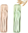 2Pack Wheat Straw Utensil Set, BPA Free Reusable Fork Spoon Knife with Case