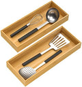 VeyFey Bamboo Drawer Organizer, Stackable Utensil Organizer for Kitchen, Bamboo Storage Box Wood Silverware Tray for Drawer 15" x 6" x 2" Set of 2