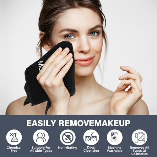 GLIMGLINT Makeup Remover Wash Cloths 5 Pack – Soft Black Makeup Towels