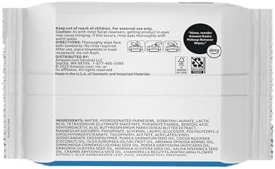 Amazon Basics Makeup Remover Wipes, Fragrance-Free, Alcohol-Free, Gentle Cleansing, Plant-Based, Dermatologist Tested, Removes Waterproof Mascara, Resealable, 25 Count, 1-Pack