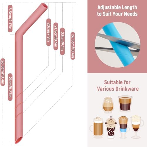 NiHome 6 PCS Extra Wide Reusable Bent Silicone Straws for Boba & Smoothies