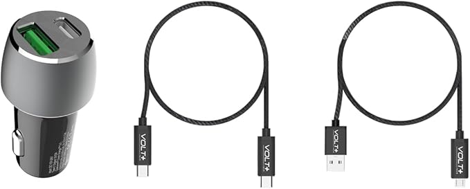 PRO 33 Watt Car Kit Compatible with BlackBerry KEY2 Plus Data, Durable Quick Adaptive Fast Charging Dual USB-C/MicroUSB Long 4ft Cables