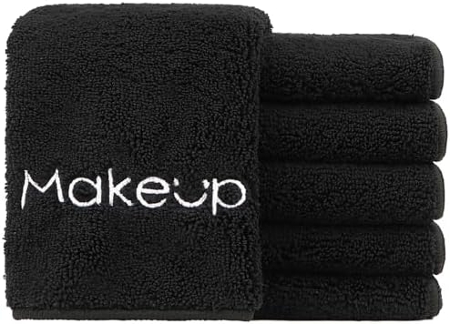 HOMEXCEL Makeup Remover Cloth 6 Pack,Premium Washable Soft 13x13 Inch Facial Cleansing Makeup Towels,Quick Dry Microfiber Face Towels Washcloths for All Skin Types,Black