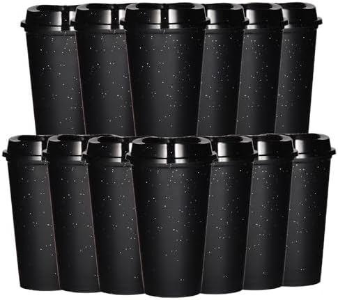 16oz Reusable Plastic Coffee Cups with Lids, 13 Pack