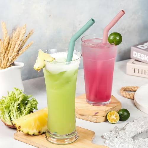 NiHome 6-Pack Wide Reusable Bent Silicone Straws for Smoothies, Milkshake