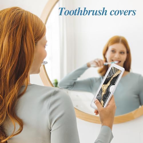 Toothbrush Travel Case - Colorful Pattern, Holder and Covers for Toothbrushes, Includes Tongue Scraper Case