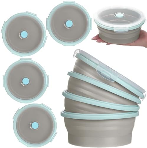Suclain 4 Pcs Collapsible Bowls with Lids Silicone Camping Food Storage Container Expandable Folding Salad Lunch Box Travel Container for Hiking Camping