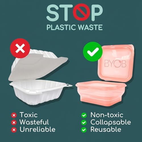BYOB Collapsible Silicone Food Containers with Attached Lids – Reusable To-Go & Leftover Containers, Platinum Silicone, Leak-Resistant – 4 Pack (White)