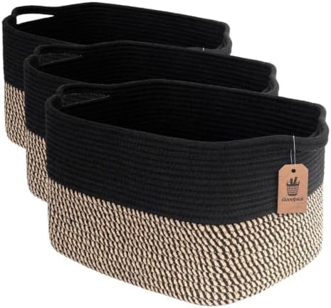 Goodpick Cube Storage Bins - Towel, Book, Cloth, Shoes, Closet Shelf Woven Baskets for Office, Baby Laundry, Toys, 13''x10''x9'' (Pack of 3)