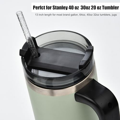 ALINK 12-Pack Reusable Glitter Straws, 13 inch Extra Long Hard Plastic Tumbler Straws for Stanley Cups, 64 oz 40 oz 32 oz Tumblers, Yeti, Mason Jar, Gallon Jug with Brush - Assroted Colored