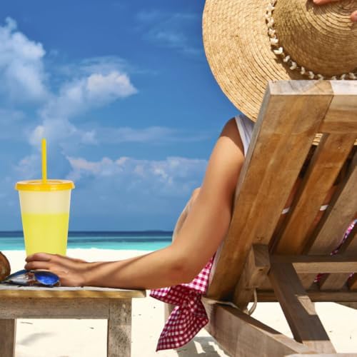 Color Changing Cups, 5 Pack 24oz Plastic Tumblers, Reusable Iced Coffee & Smoothie Cups with Lids and Straws for Parties and Travel (9 Changing, 9 Packs)
