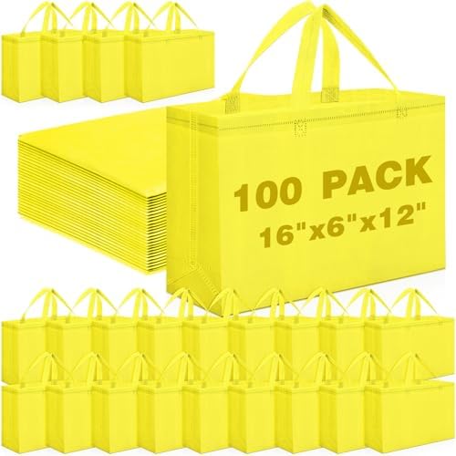 Windyun Reusable Grocery Bags Large Non Woven Shopping Bags with Handles Foldable Portable Tote, 16x6x12 Inch