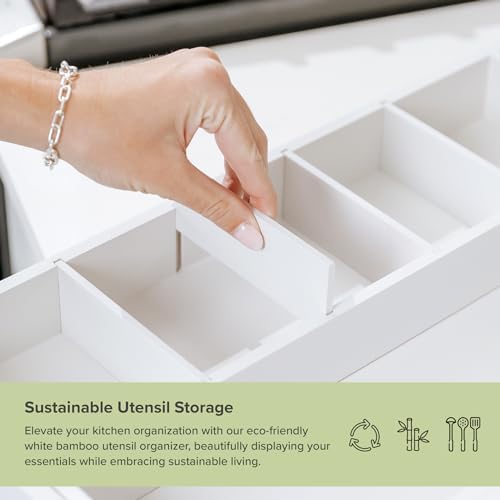 KitchenEdge Utensil & Junk Drawer Organizer, 10.5-19 in, White Bamboo