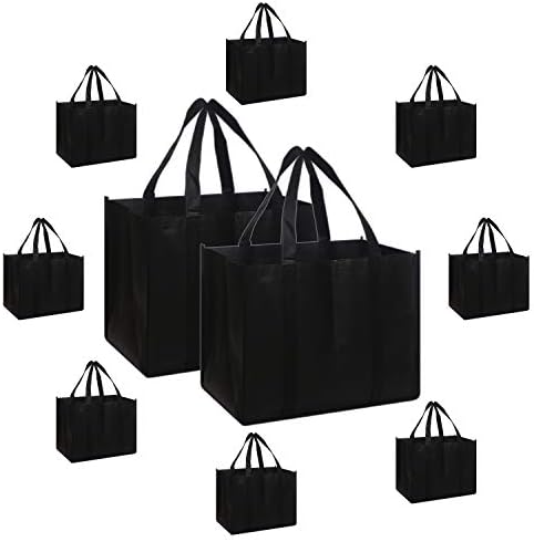 DIOMMELL Set of 10 Reusable Grocery Bags Extra Large Foldable Heavy Duty Shopping Tote Produce Bag with Reinforced Handles, Black