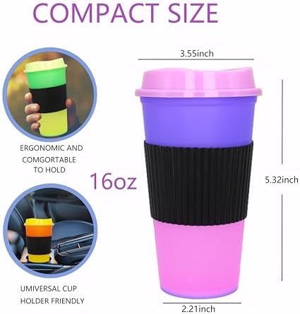 Color Changing Cups, 5 Pack 24oz Plastic Tumblers, Reusable Iced Coffee & Smoothie Cups with Lids and Straws for Parties and Travel (Hot coffee, 12 Pack)