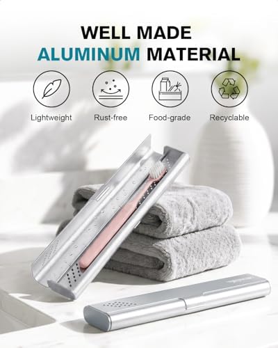 Toothbrush Case Cover for Traveling, Aluminum Toothbrush Holder for Manual Toothbrush + Mini Toothpaste, Portable Tooth Brush Storage Box for Camping Business Trip-Silver (1 Pack)