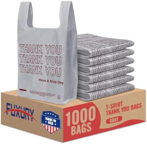 Fuxury Grey Plastic Thank You Shopping Bags Recyclable (1000 Count)