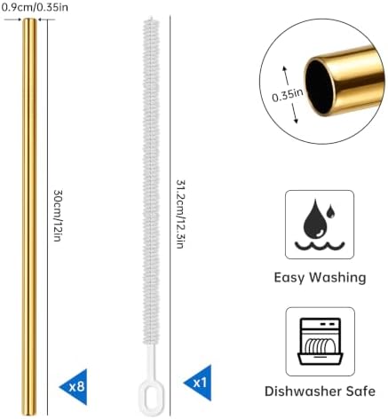 Tomorotec 8PCS Stainless Steel Straws Fit for 40oz Stanley Tumblers, Gold