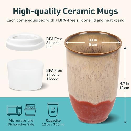 NOVA CERAMICS Travel Mugs - Ceramic Tumbler With Lid – Ceramic Travel Mug To Go Cup – Microwave & Dishwasher Safe Ceramic Coffee Tumbler - Gifts For Women Men Him Her – 12oz – Jupiter