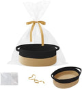 Woven Rope Basket,Baby Gift Basket with Bag & Ribbon, Black&Jute