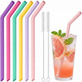 NiHome 6-Pack Wide Reusable Bent Silicone Straws for Smoothies, Milkshake