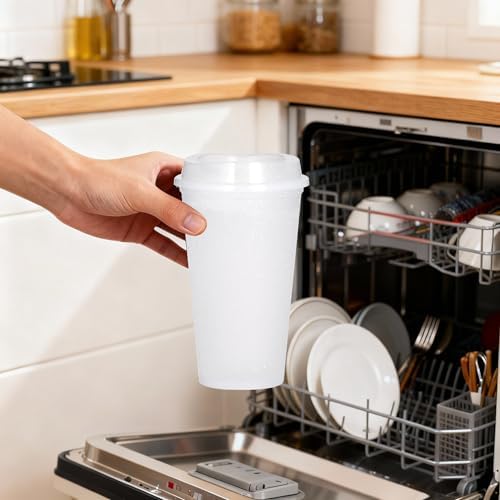 16oz Reusable Plastic Coffee Cups with Lids, 13 Pack, Clear
